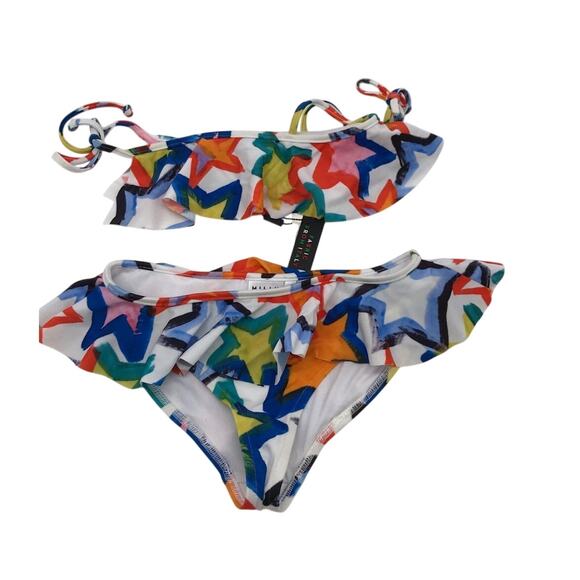 Girls 10 Milly Bikini Star Print Ruffle Bandeau Two Piece‎ Swimsuit $145 Rainbow